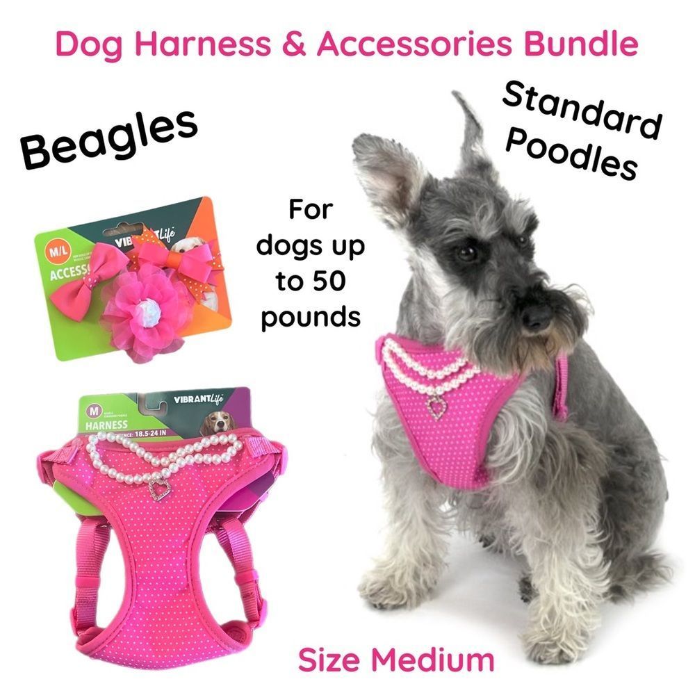 NWT Vibrant Life Pink Polka Dot Pearl Necklace Dog Harness & Accessories